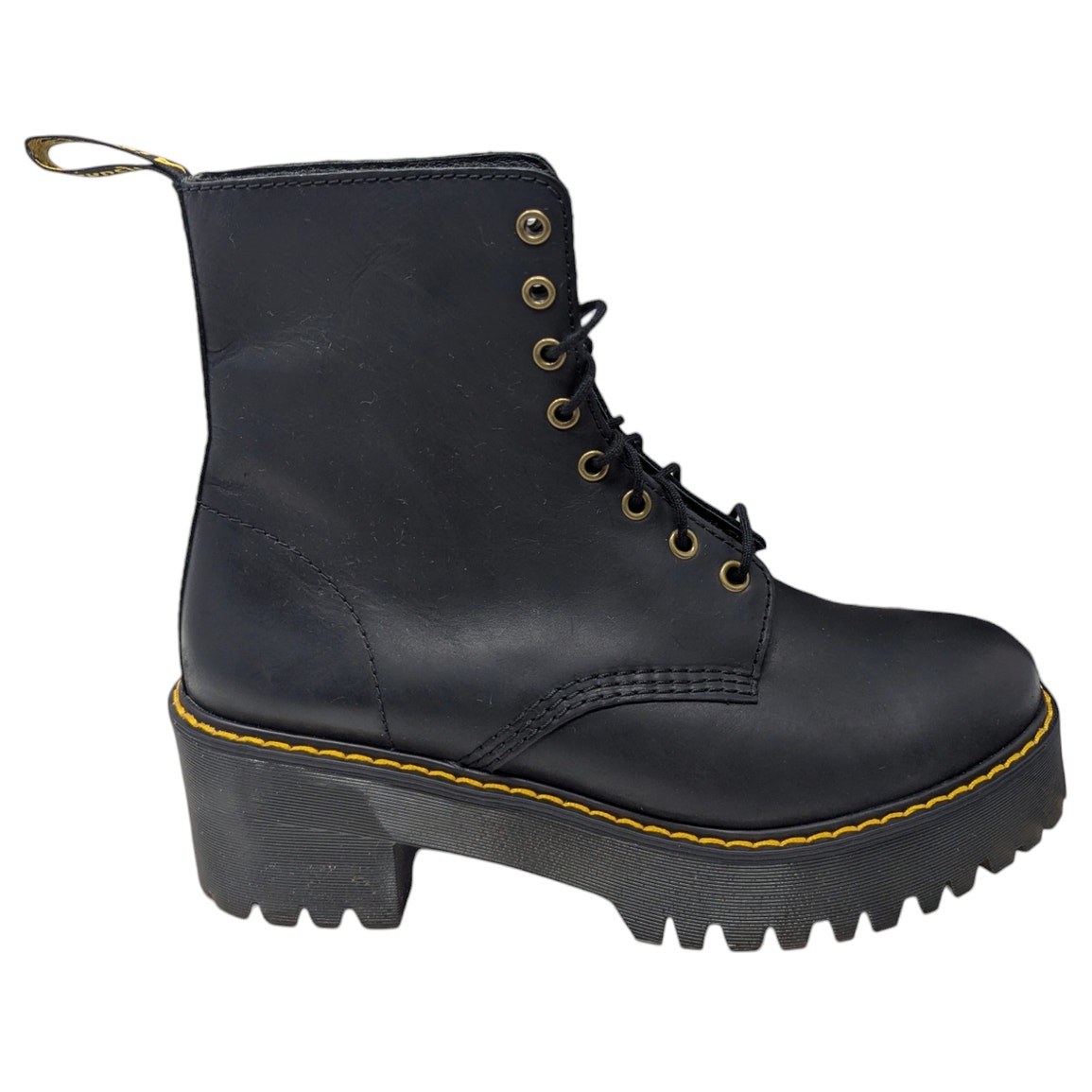 Doc Martens Black Leather Platform Heel Shriver Combat Boots 11