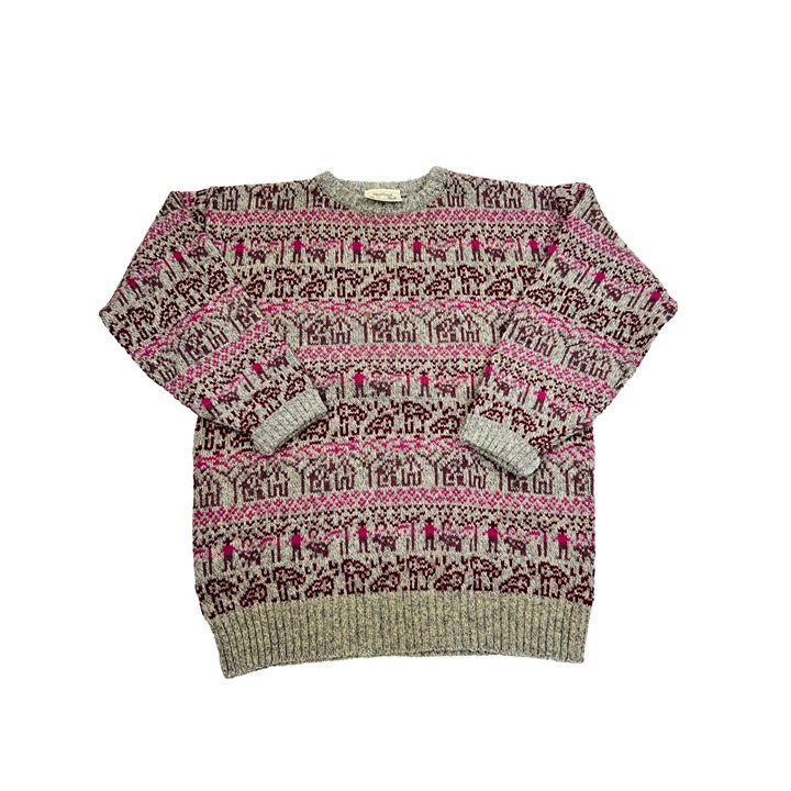 Vintage Womens Large Shetland Wool Navajo Knit Crewneck Sweater