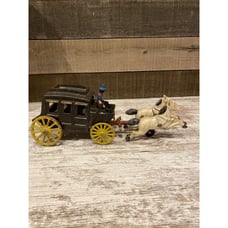 Vintage Cast Iron Horse Drawn Stage Coach Horse & Buggy with Driver 12” Long