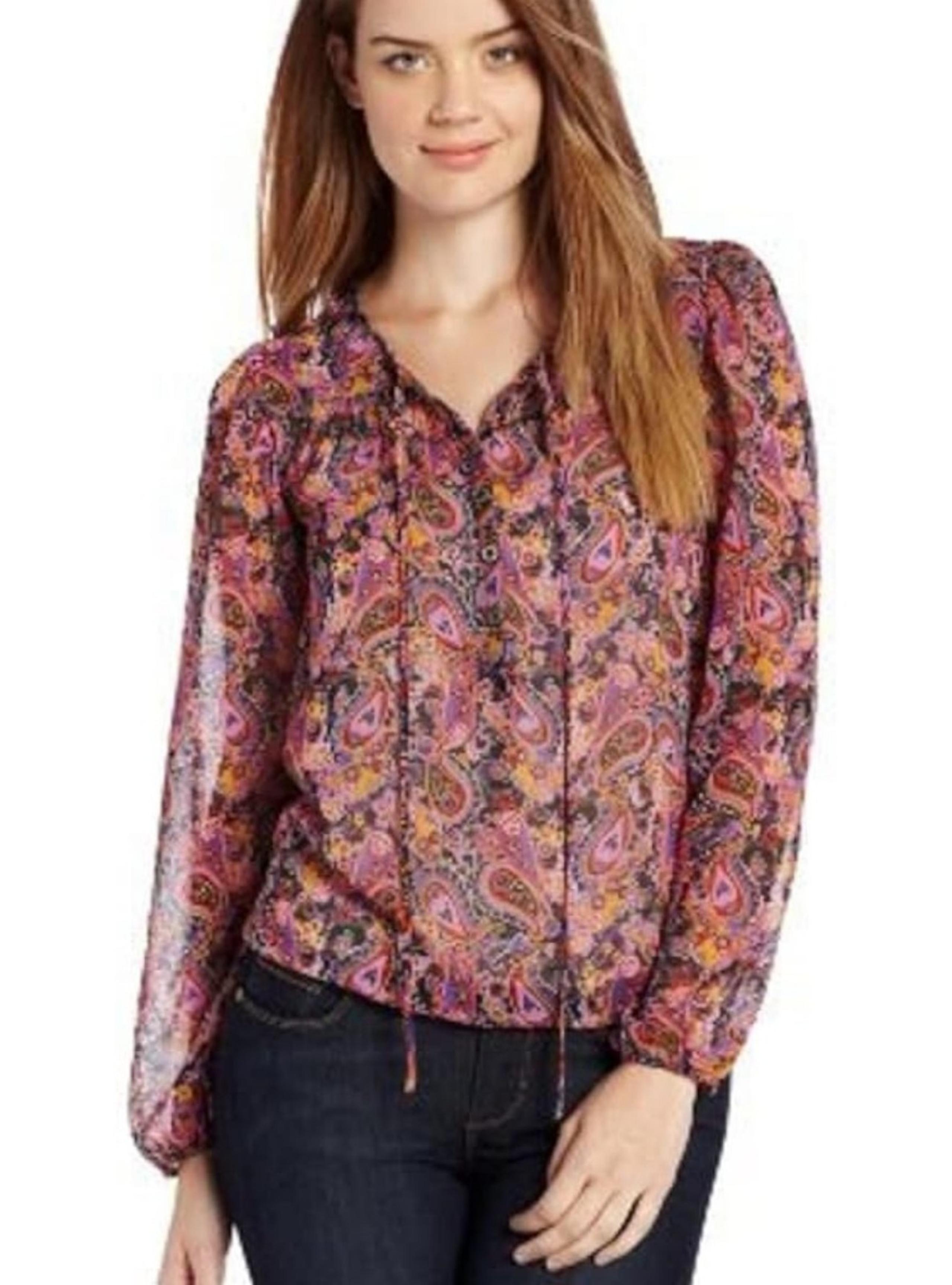 Wrangler Rock 47 Woven Top All Over Paisley Print Purple Sheer Woman's Size S