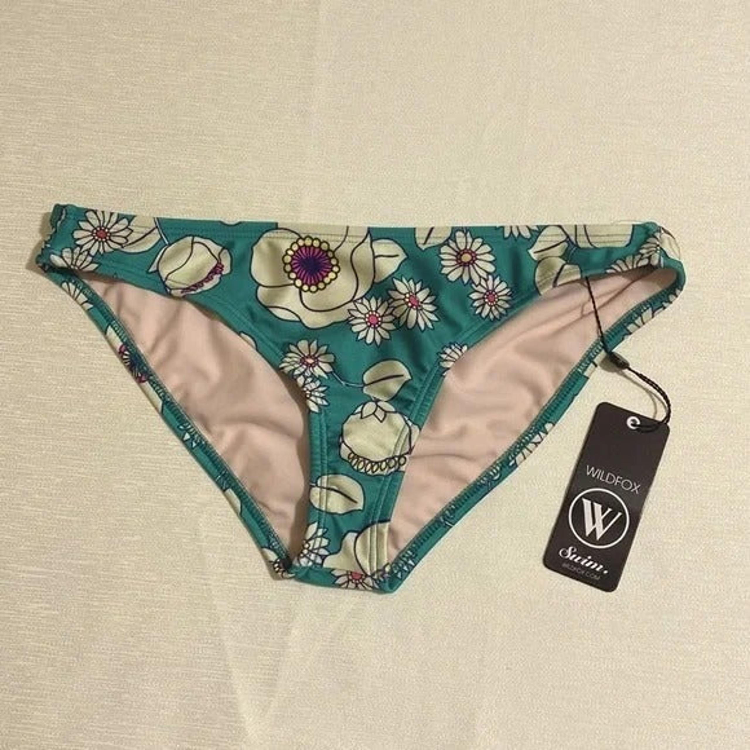 Size S--WILDFOX Women's 60s Floral Emerald Prints Bikini Bottom
