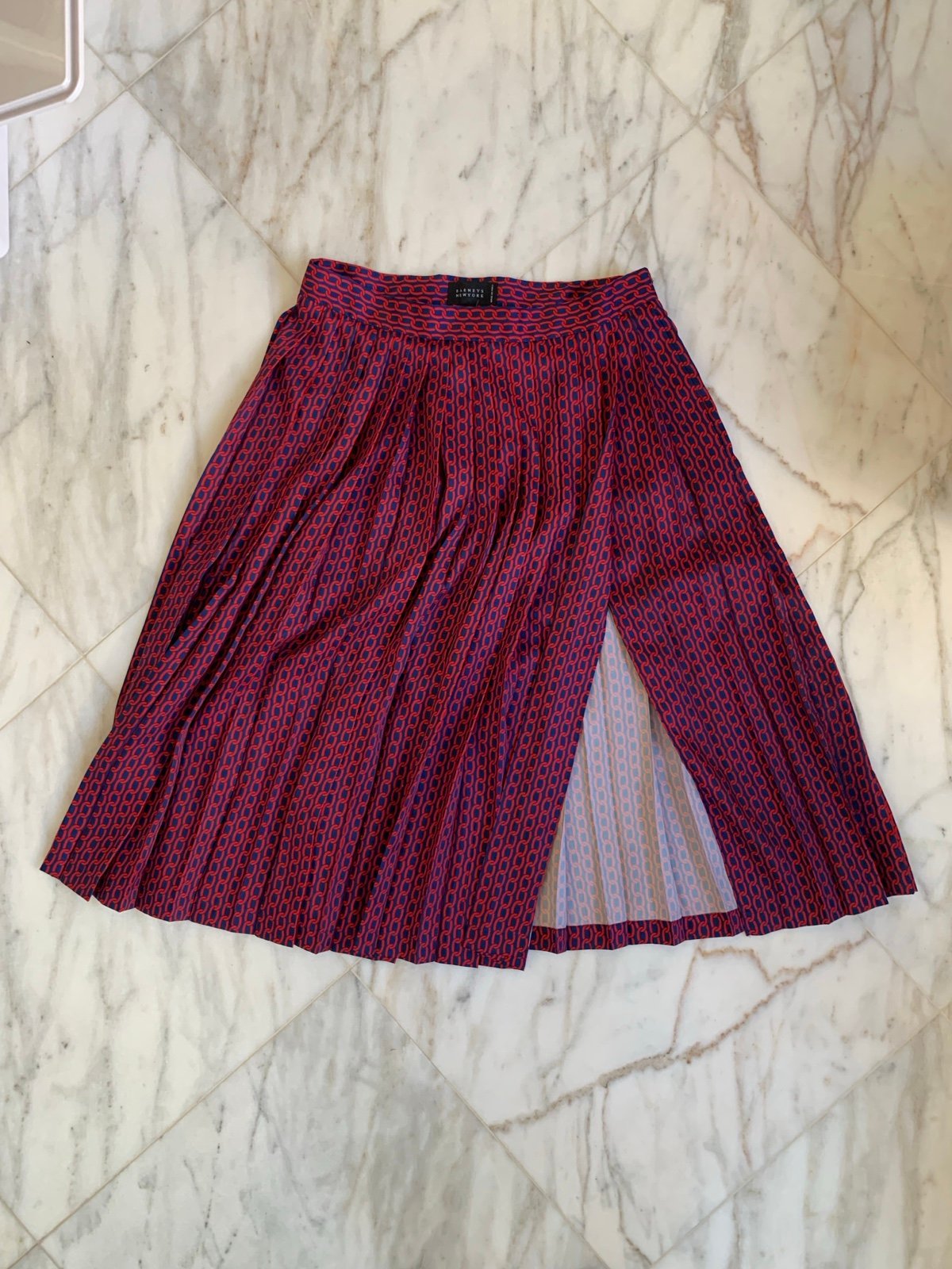 Barney’s New York Nautical Chain Slit Pleated Midi Skirt Blue & Red Size 44 EURO
