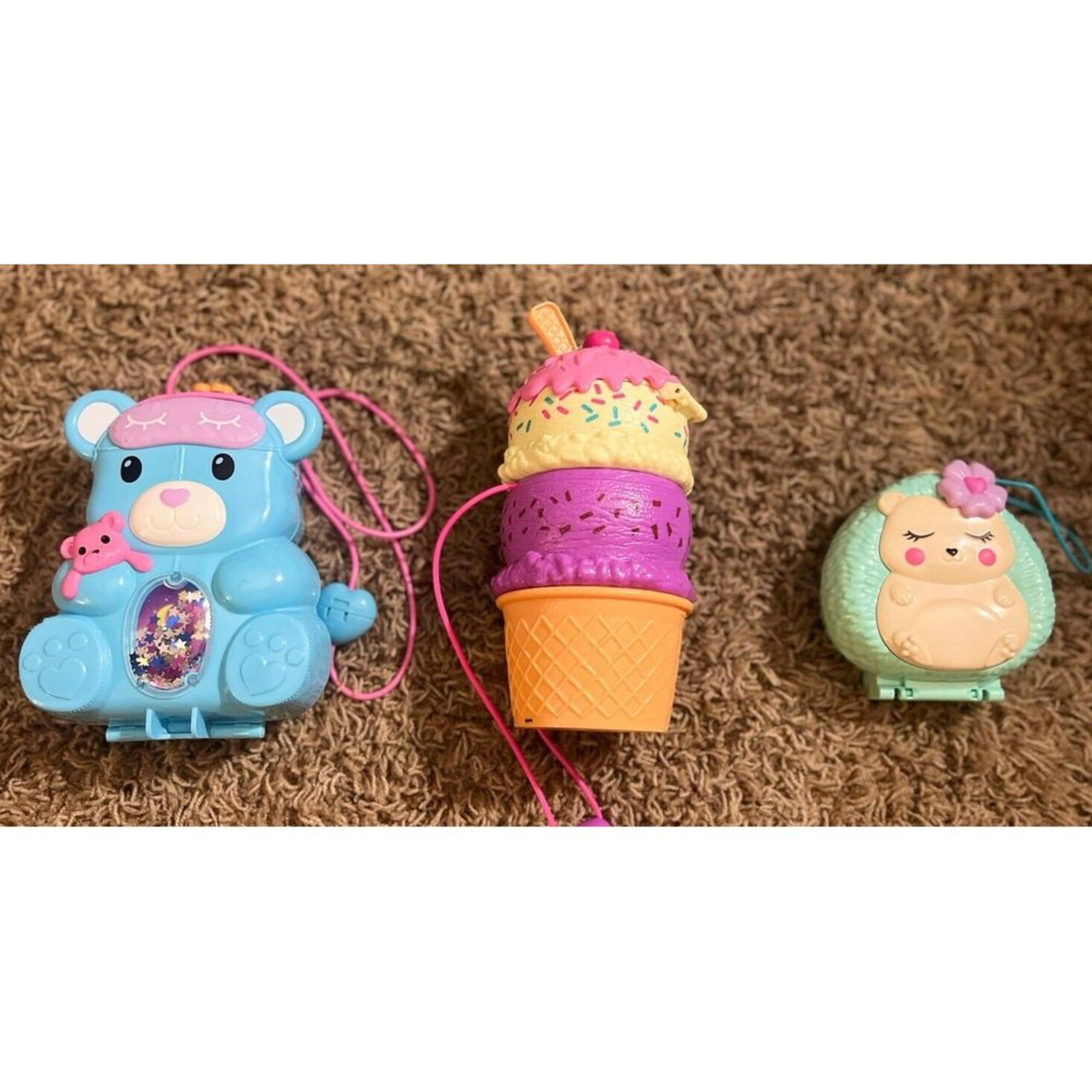 Polly Pocket Lot 3 Folding Toys/accessories. Hedgehog, Bear, Ice Cream Cone