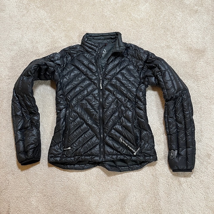 Womens Big Agnes Down Jacket Coat Water Repellant Downtek Black Small EUC