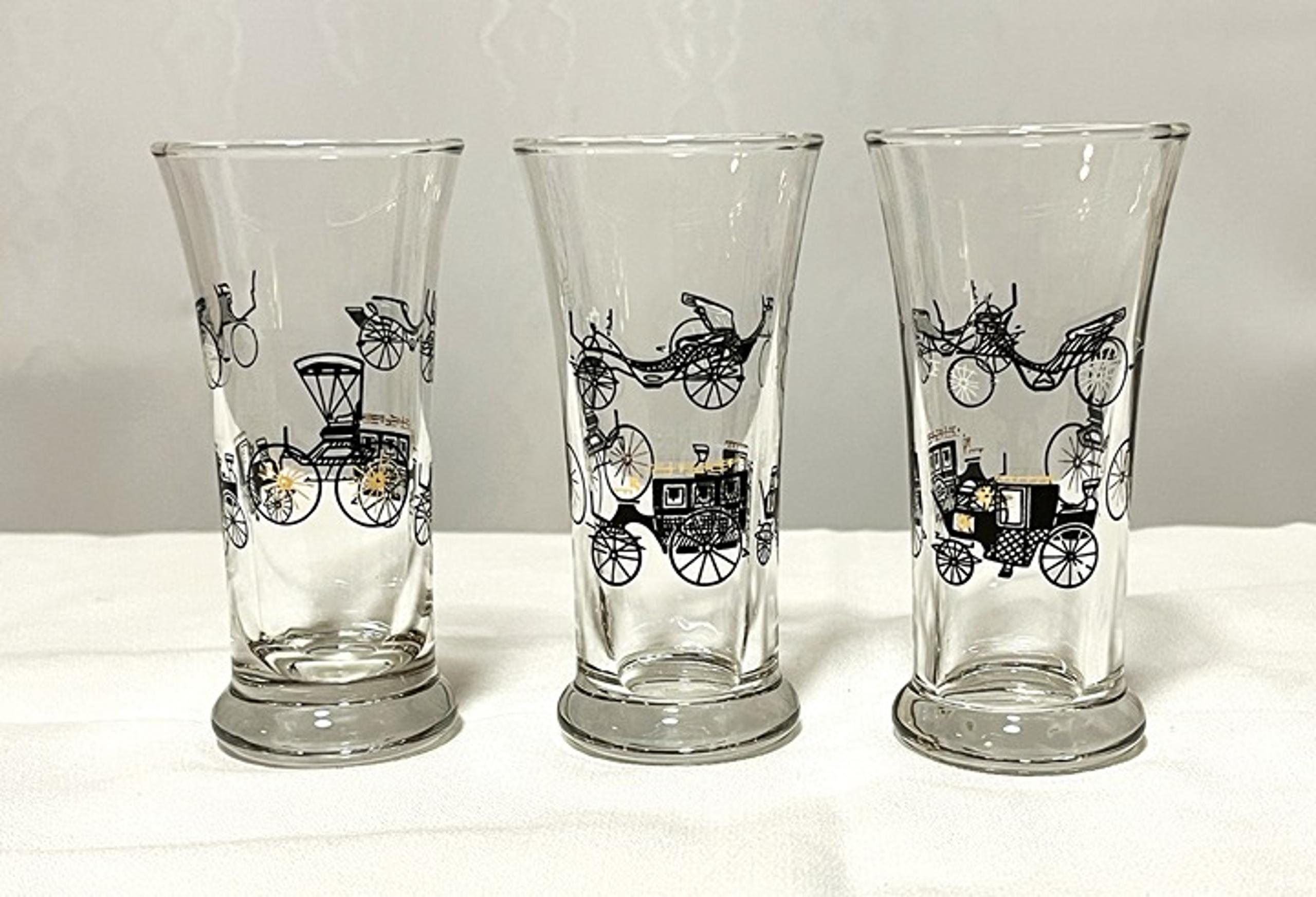 Libbey Curio Carriage Buggy Stagecoach 4 oz Double Shot Glass Set of 3