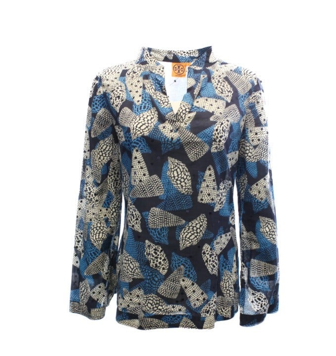 TORY BURCH Blue Cotton Seashell Print Tunic Size 6