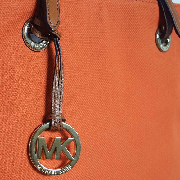 Michael Kors Canvas Leather Trim Handbag Purse in Orange