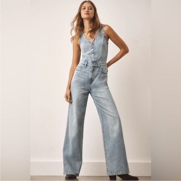LEVI'S Denim Vest Deep Dive BlueWide Leg Jumpsuit Free People Size 25 NWT
