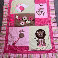 Sweet JoJo Infant Child 48x60 Quilted Comforter Bedspread Pink Jungle Animals