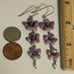 Vintage Sterling Silver Pink Purple Enamel Triple flower & Pearl Dangle Earring