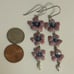 Vintage Sterling Silver Pink Purple Enamel Triple flower & Pearl Dangle Earring