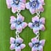 Vintage Sterling Silver Pink Purple Enamel Triple flower & Pearl Dangle Earring