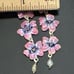 Vintage Sterling Silver Pink Purple Enamel Triple flower & Pearl Dangle Earring