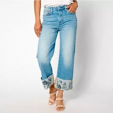 DRIFTWOOD Charlee Embroidered Cuff Capri Jeans Bluebell Fleur Size 30