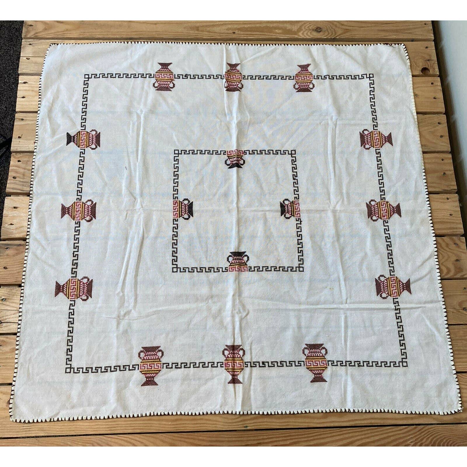 Vintage Hand Stitched Linen Tablecloth