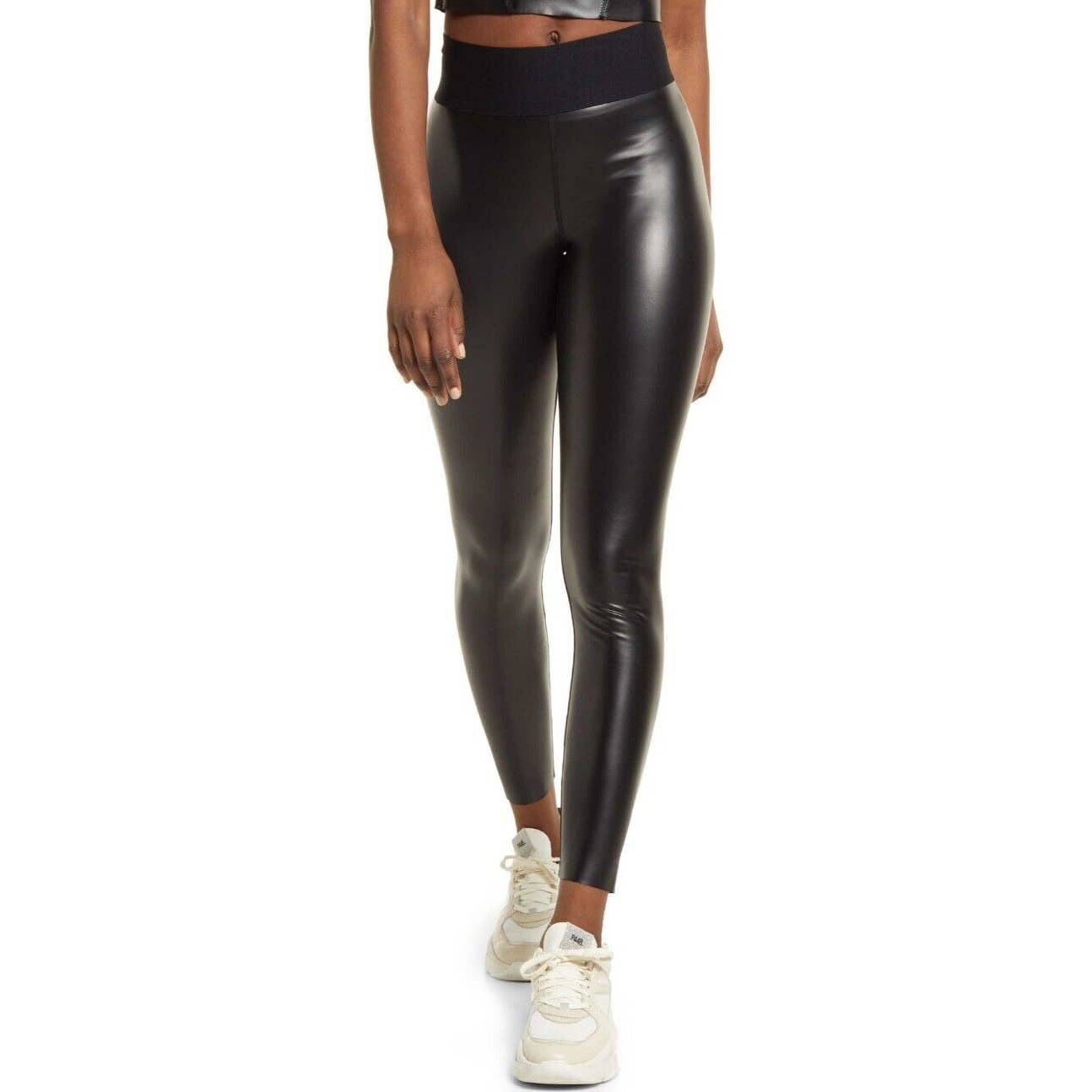 Good American Icon Rubberized High Waist Leggings Black Size 4 / XL NWT
