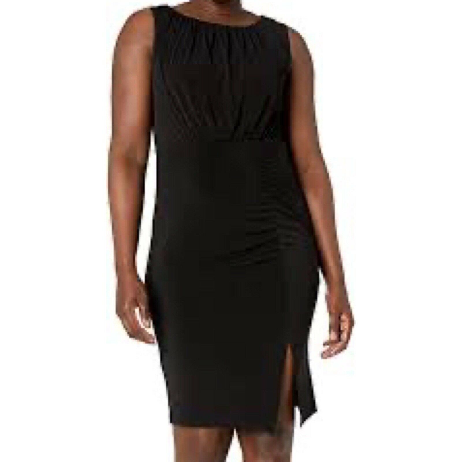 Calvin Klein Womens size 8 dress black ruched sheath with front slit