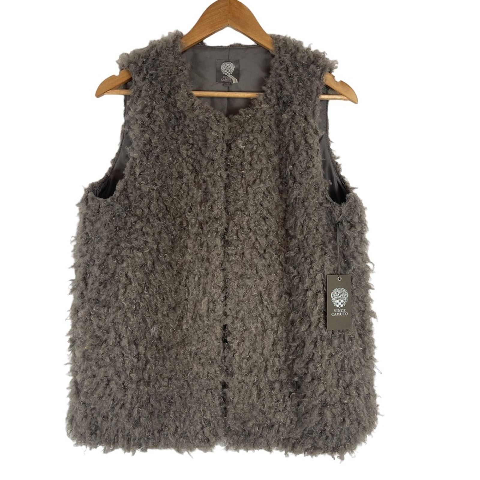 Vince Camuto Faux Fur Open Front Vest Grey Small NWT