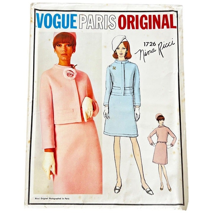 Vogue 1726 Pattern Paris Original Nina Ricci Suit Blouse Size 14 Has Label Uncut