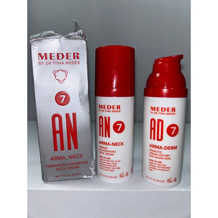 2 New Meder Arma-Derm Arm and Neck Cream, Damaged/Missing Box, One Missing Cap