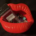 Ceramic Red Lips Lipstick Ring Holder Jewelry Tray Rack (Dark Red)