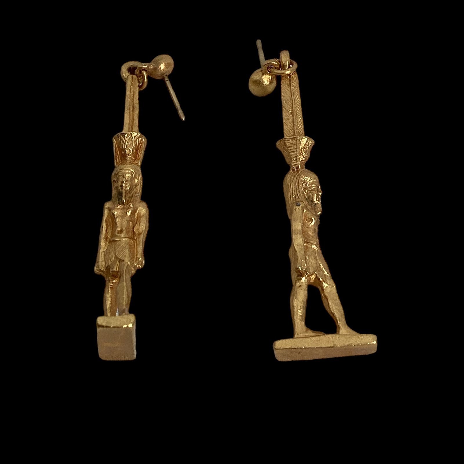 Vintage Alva Egyptian Revival King Tut Earrings Dangle Post NOS