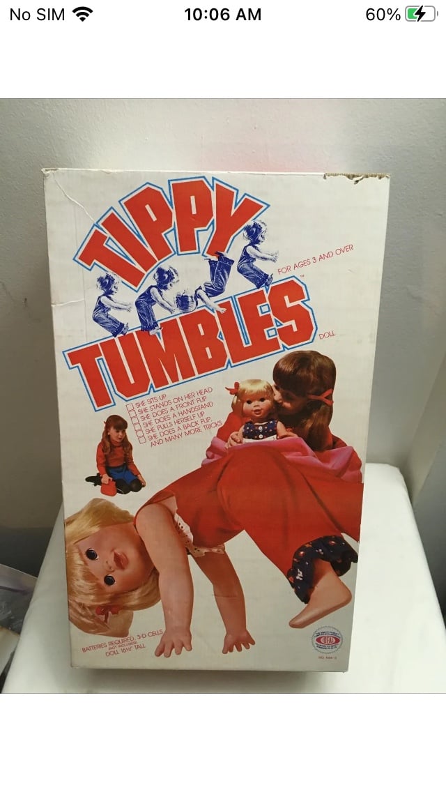 1977 Ideal Tippy Tumbles Doll Original Clothes NEW Open Box With Pocketbook