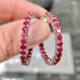 Genuine 3 Carat Ruby Inside Outside Hoop Earrings 925 Sterling