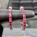Genuine 3 Carat Ruby Inside Outside Hoop Earrings 925 Sterling