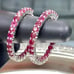 Genuine 3 Carat Ruby Inside Outside Hoop Earrings 925 Sterling