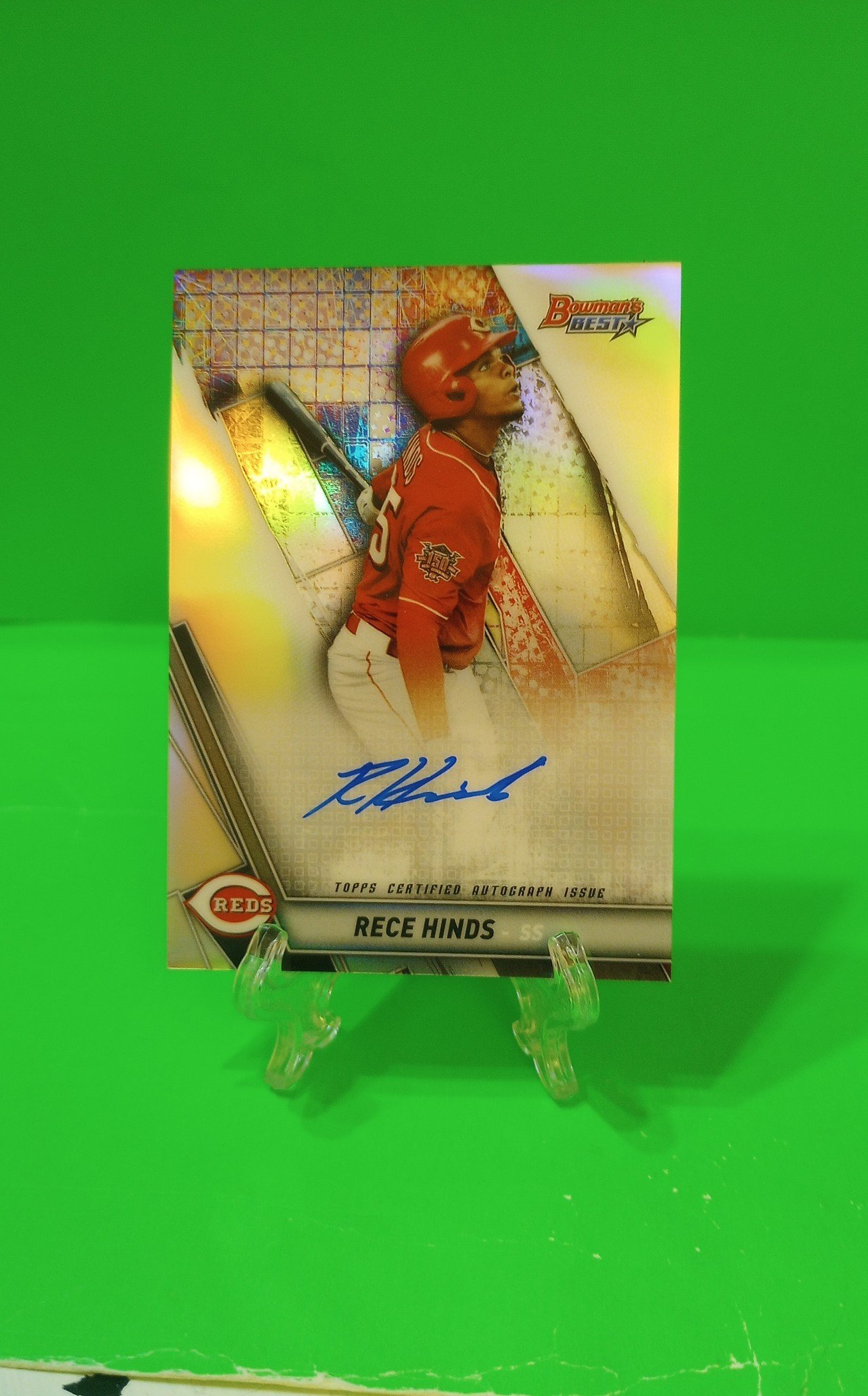 AUTO RC RECE HINDS ROOKIE CARD REFRACTOR HOLO AUTOGRAPH BOWMAN'S BEST 2019 REDS