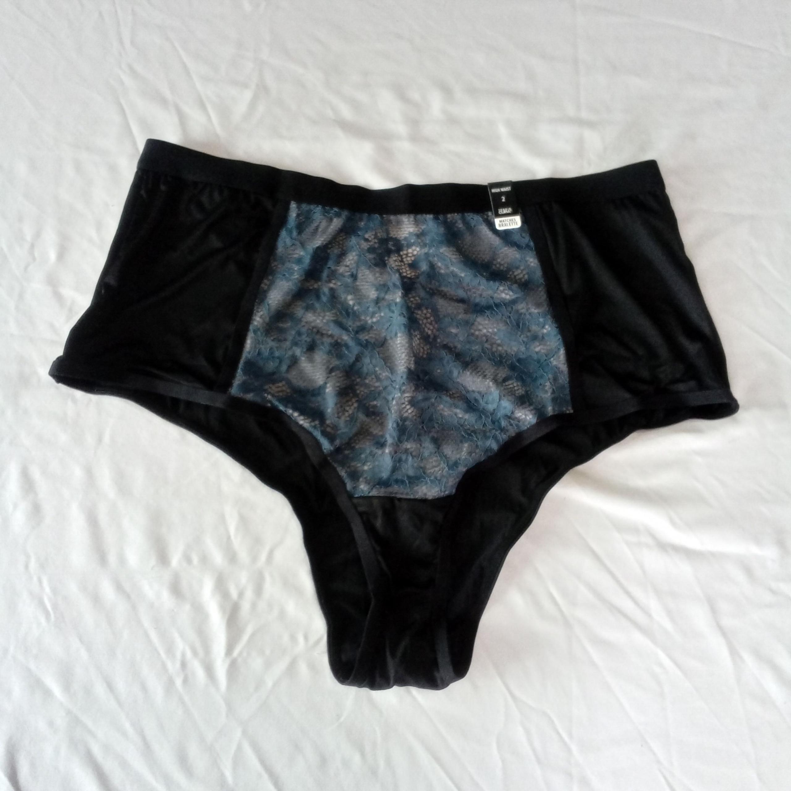 Torrid Curve NWT High Waist Panty Silky Black Blue Lace Panel Size 2 2X 18-20