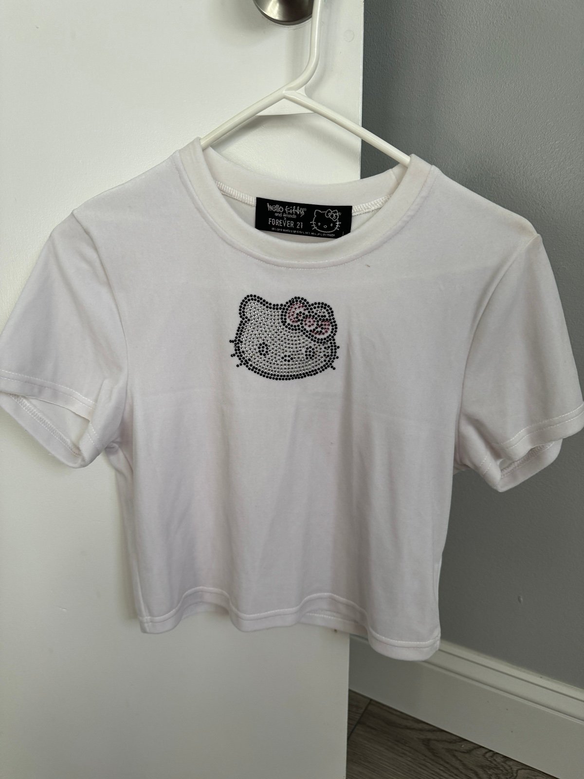Hello Kitty White Velour & Rhinestone Cropped Tee and Matching Cropped Zip Up