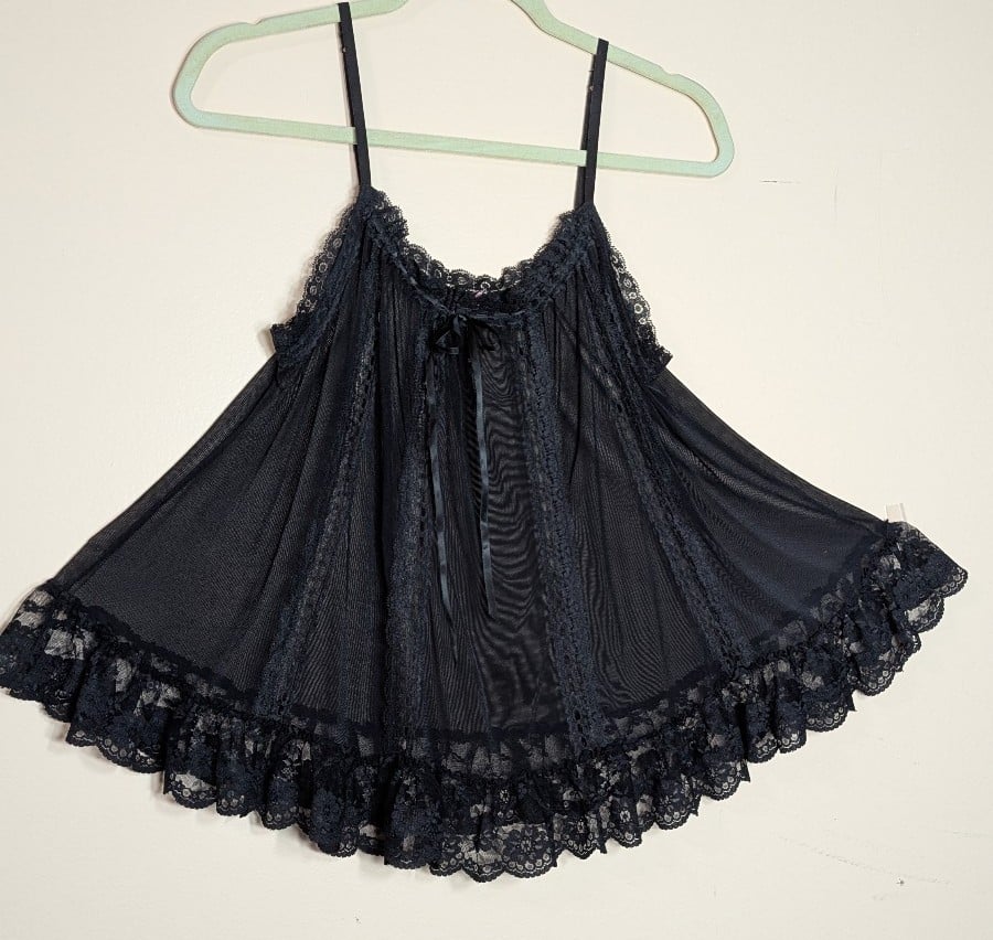 Victoria's Secret Sexy Little Things Black Chiffon Babydoll Nighty Lingerie Med