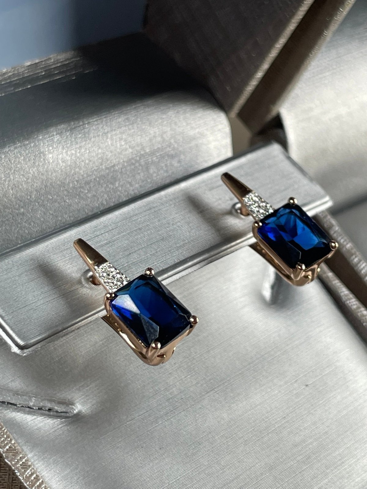 ZALES Blue and White Sapphire Earrings. 585 Rolled Gold.