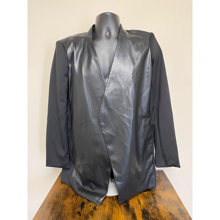 Calvin Klein Women's Black Leather Long Sleeve Open Front Blazer Coat Size 8 NWT
