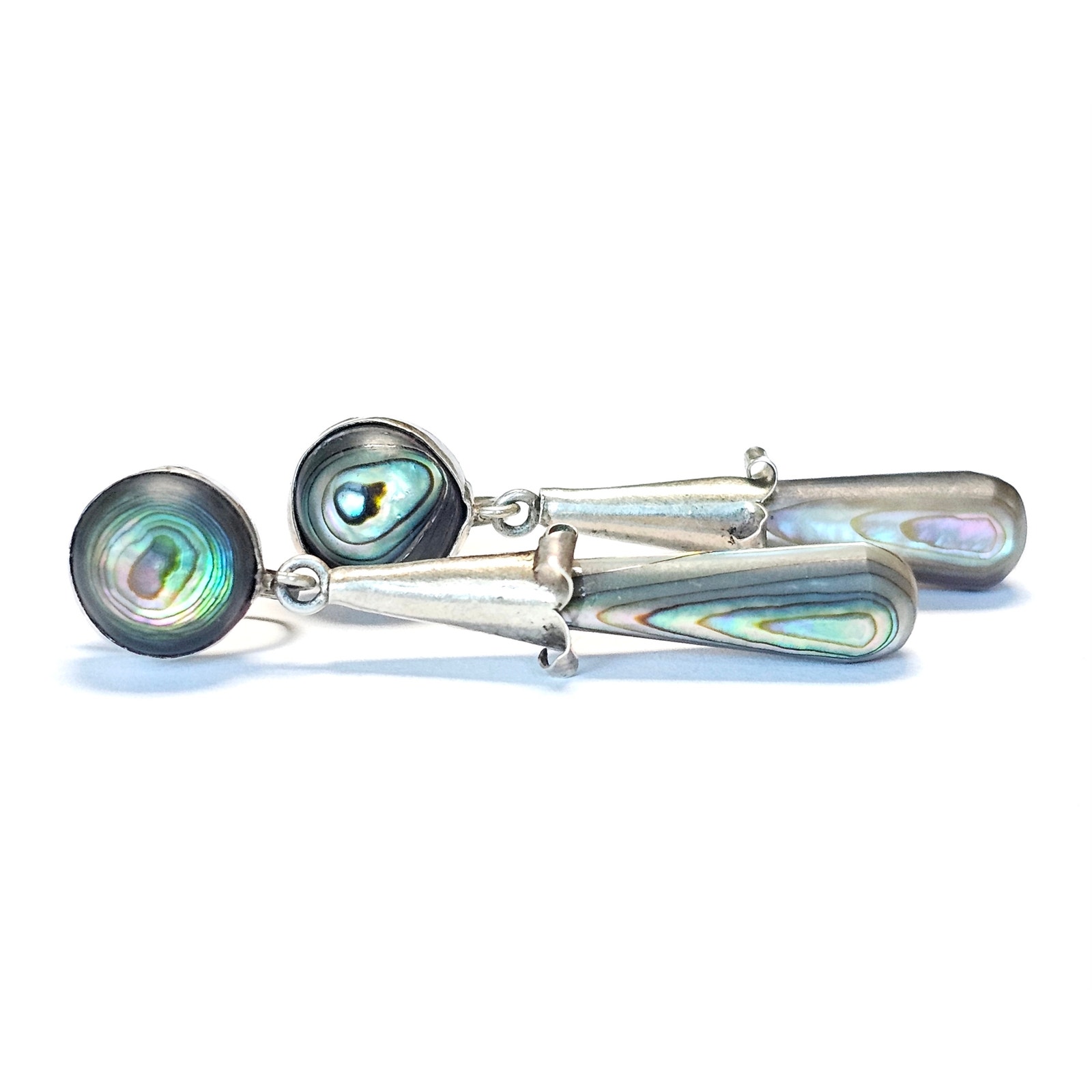 Vintage Carlos de Ensenada Mexico Sterling Silver & Abalone Screw Back Earrings