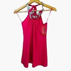 Vintage eq:iq Pink Faux Leather Detail Tank Top NWT