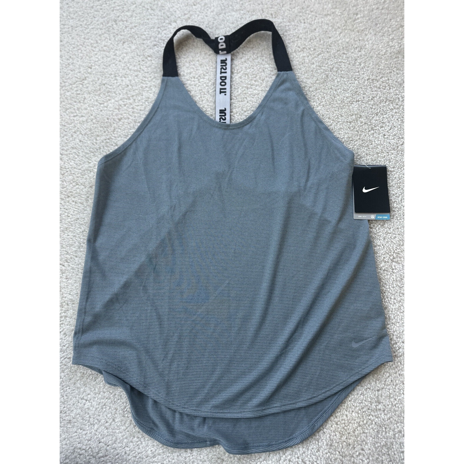 Nike Women's Elastika Elevate Tank Top Light Blue Black Just Do It Size S