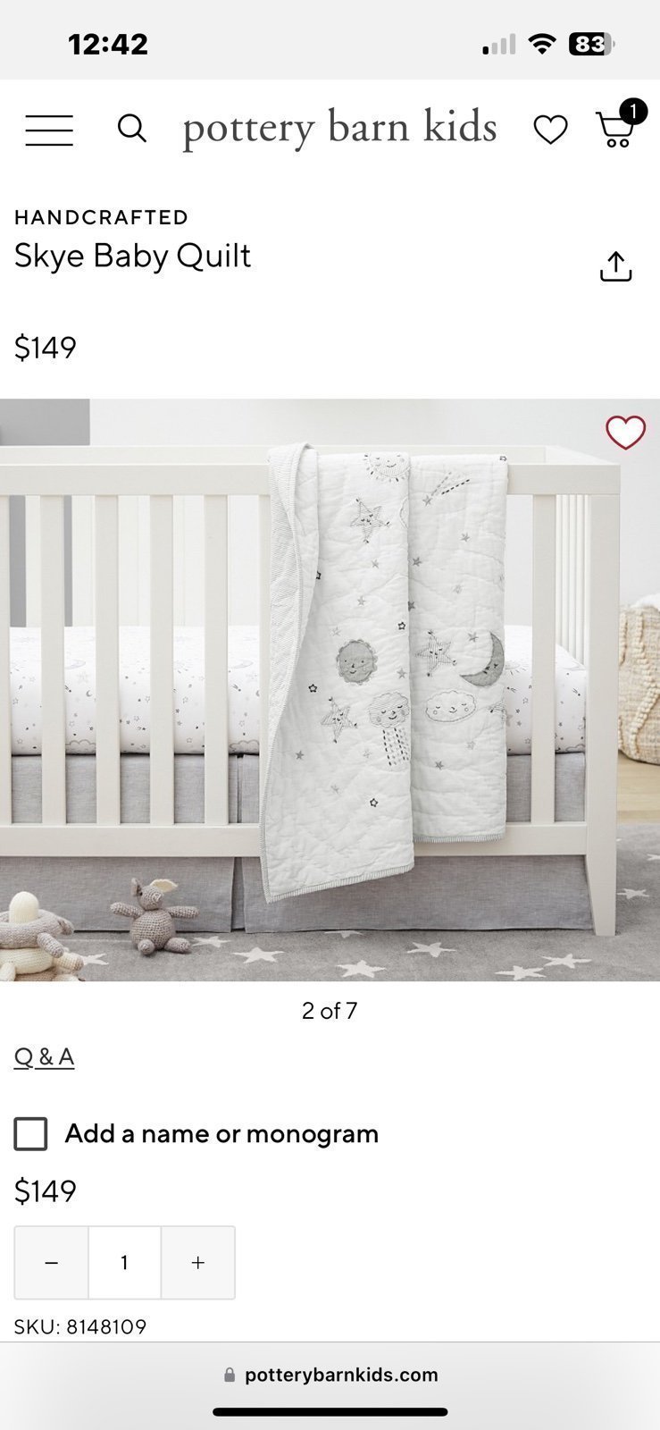 Pottery barn kids Crib bedding set