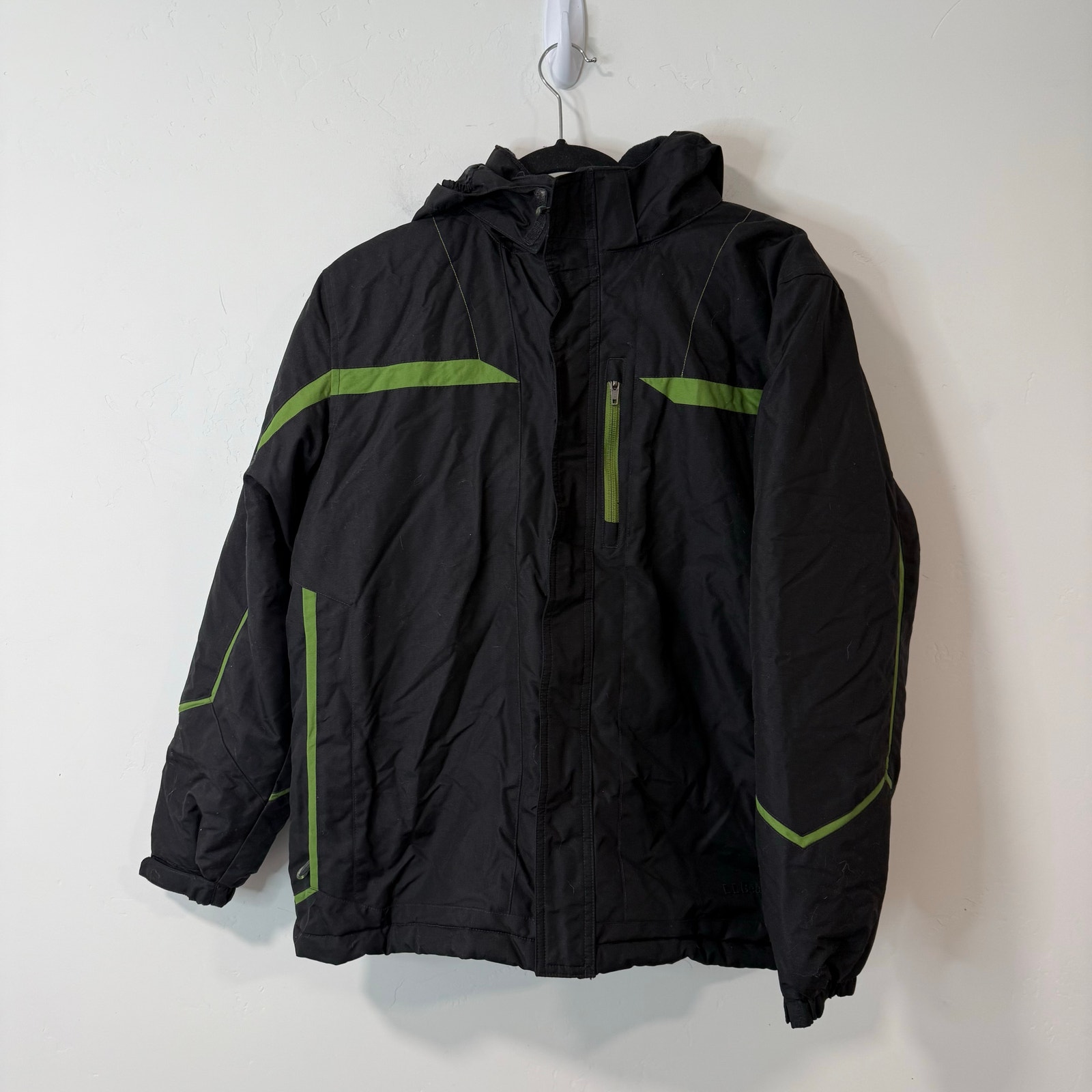 L.L. Bean Kids Youth Insulated Full Zip Ski Jacket Coat Black Green XL 18