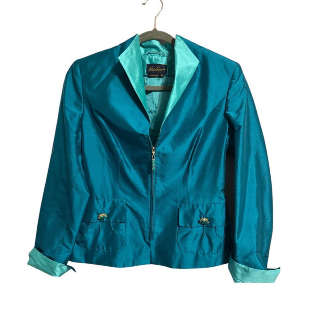 Luisa Spagnoli Giacca Seta Silk Size 42 Jacket Woman Italy Vintage Turquoise ￼