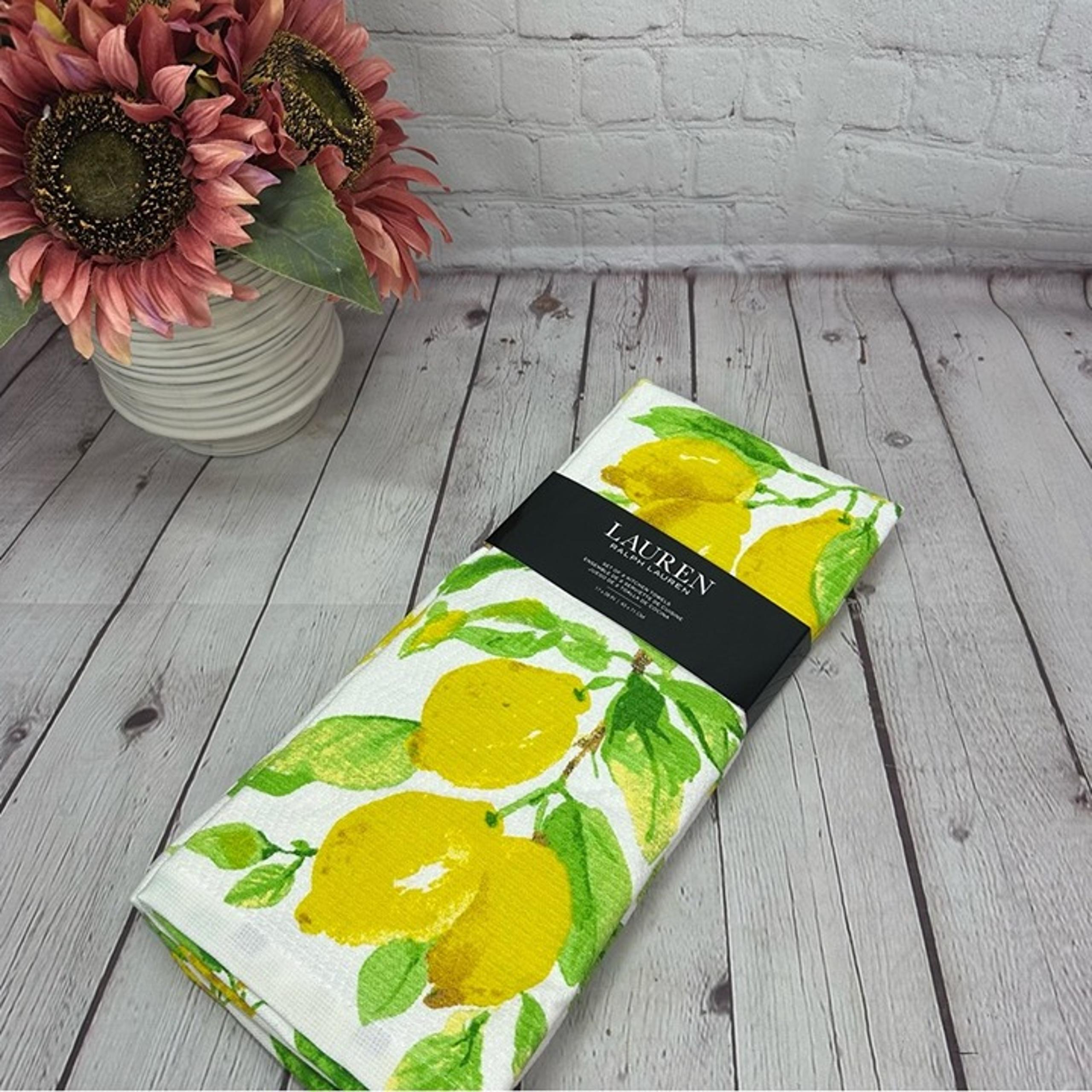 NWT lauren Ralph Lauren Lemon and Leaf Kitchen Towel 2pc tropical citrus summer