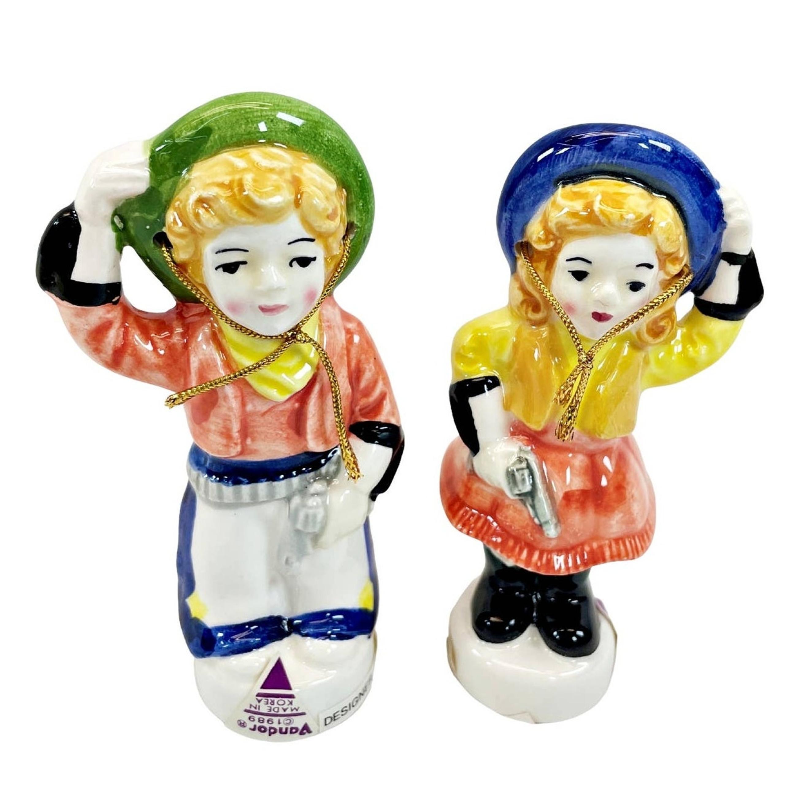 Cowboy & Cowgirl Salt & Pepper Shaker Set Western Pelzman Korea Vandor 1989