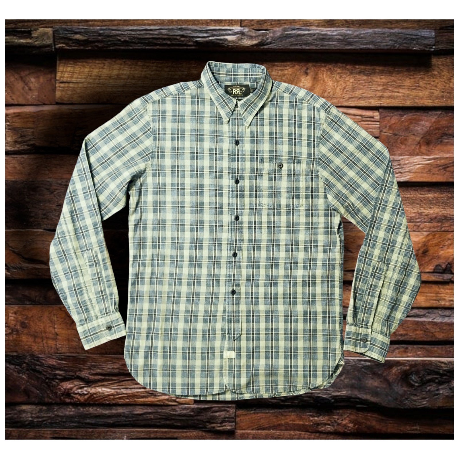 DOUBLE RL RALPH LAUREN RRL INDIGO DYED 100% COTTON PLAID SHIRT- MEN'S SIZE SMALL