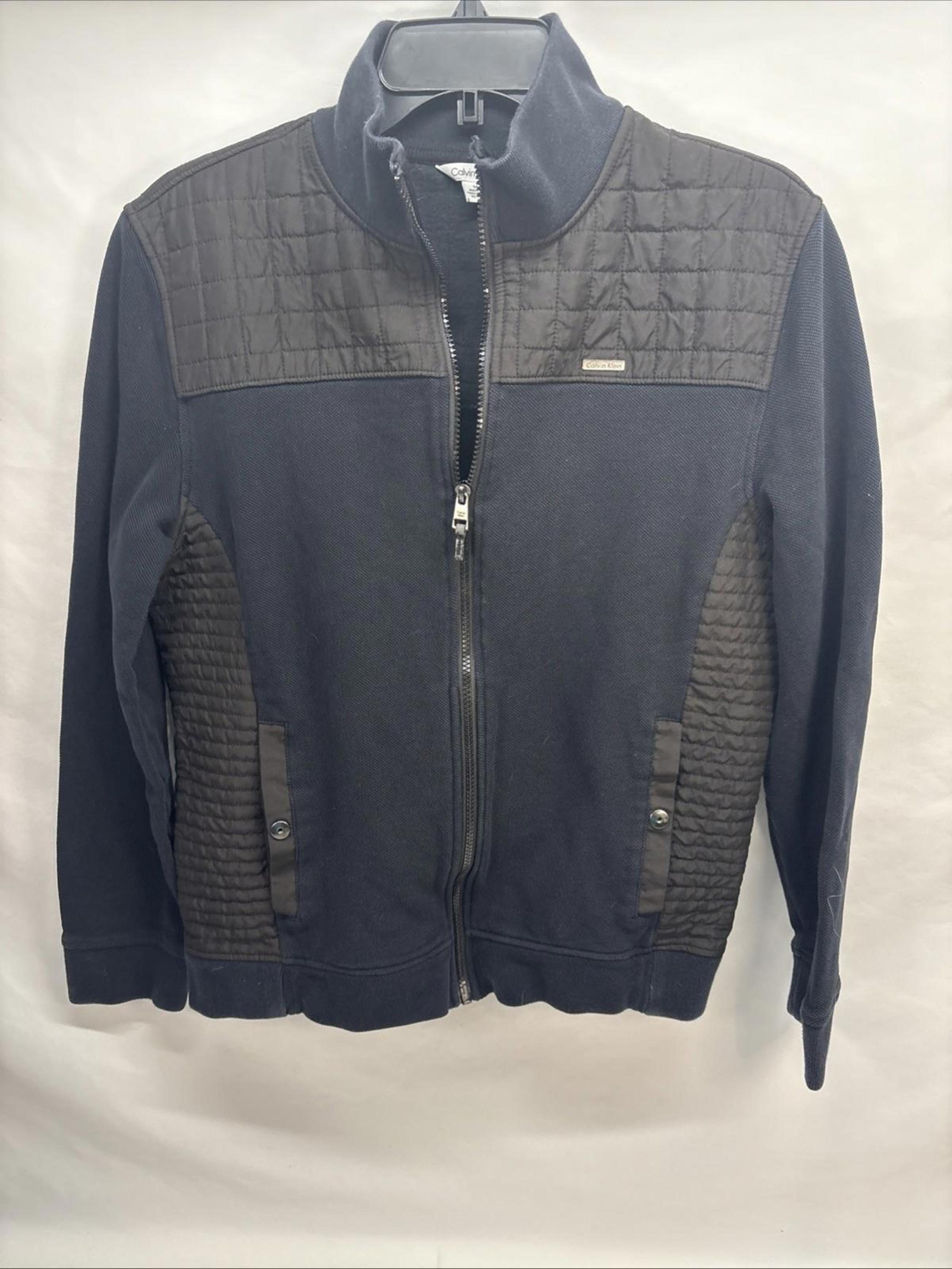 Calvin Klein Men's Black Quilted Jacket with Rib Knit Trim - Medium