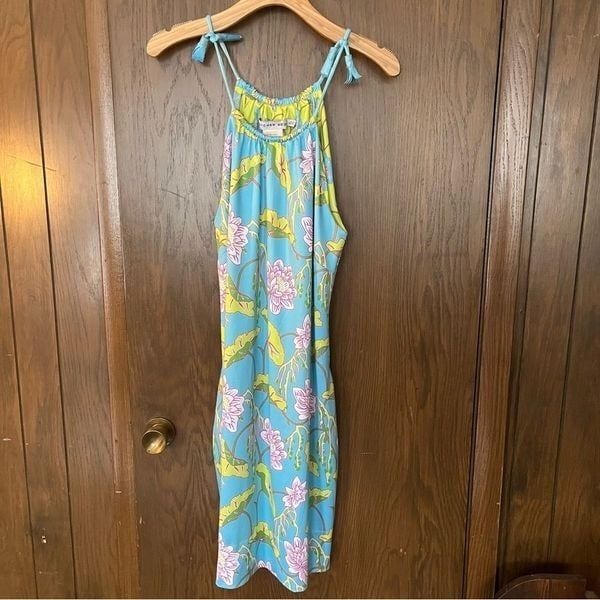 Gretchen Scott Halter Tassel Tie Dress Mystic Garden Turquoise