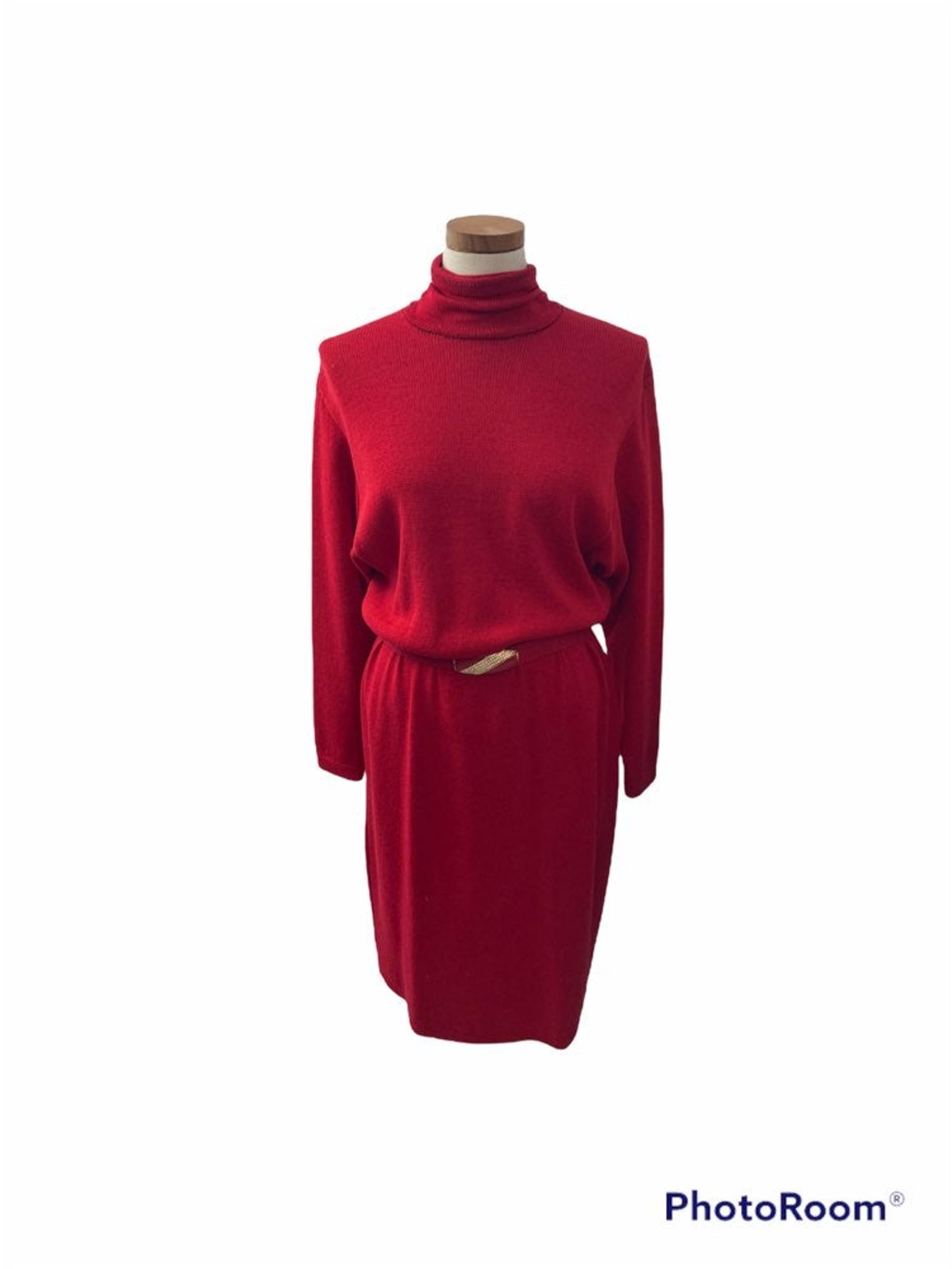 Vintage St. John By Marie Gray Red Knit Dress And Belt Size 12