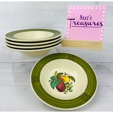 Vintage Metlox Poppytrail Vernon PROVINCIAL FRUIT GREEN Rim Dessert Bowl Set 5