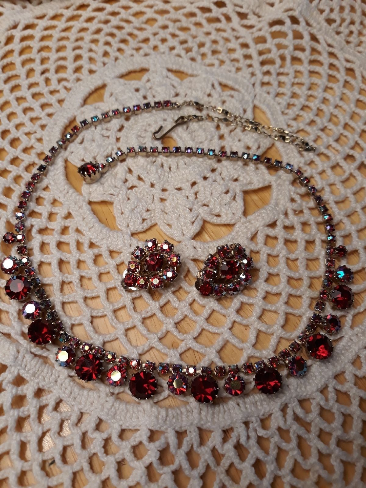 Vintage Red Borealis Crystal Necklace an
